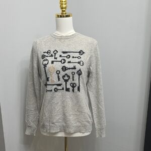 Maison Jules Light Gray Key Motif 100% Cashmere Sweater